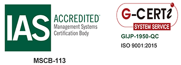 ISO 9001 品質マネジメントシステム認証取得マーク（認証機関：GCERTI-JAPAN, 登録番号： GIJP-1950-QC）